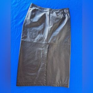 Armani Collezioni Brown Genuine Leather Pencil Skirt Sz 8 Italy Lined Slit GREAT
